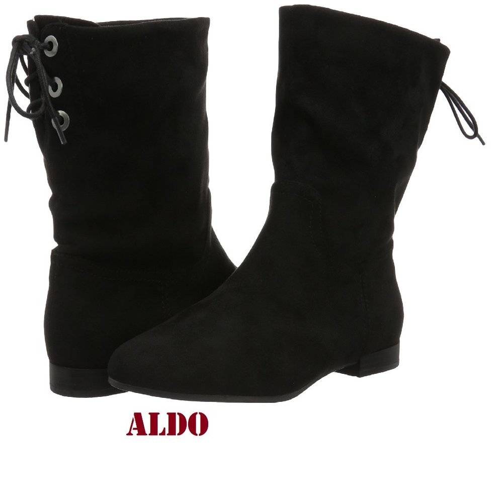 Aldo short black boots with laces on a back